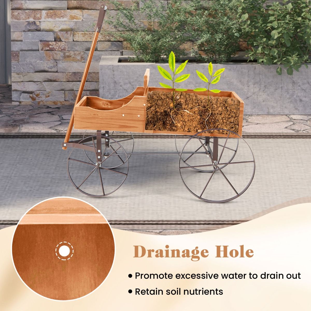 Coast Wooden Plant Trolley with 2 Sections and Wheels - 62x34x61 cm - Orange