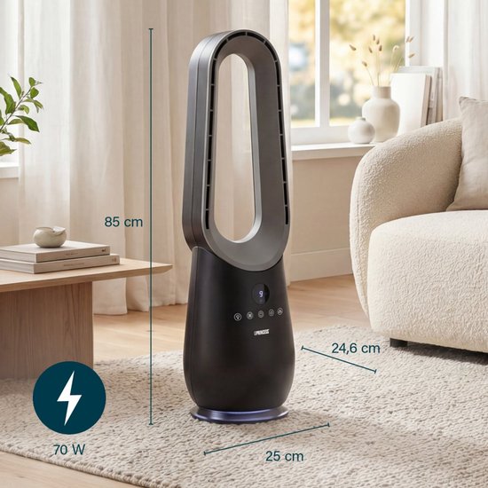 Ventilateur colonne sans pales Princess - 70 W - Avec télécommande - Ventilateur sans pales - Écran LED - 4 vitesses - Oscillation - 351590