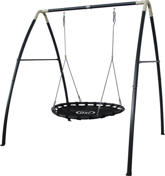 Balançoire « Nest » en métal AXI, couleur anthracite/crème - Ensemble de balançoire autoportante avec structure et balançoire « Nest » Ø 120 cm - Ensemble de balançoire pour enfants