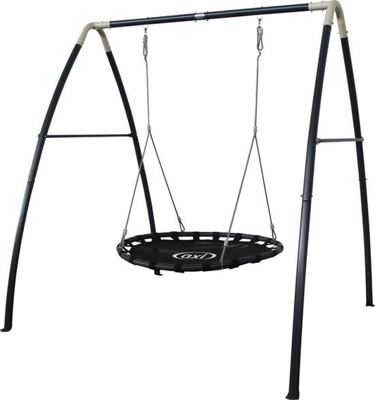 Balançoire « Nest » en métal AXI, couleur anthracite/crème - Ensemble de balançoire autoportante avec structure et balançoire « Nest » Ø 120 cm - Ensemble de balançoire pour enfants