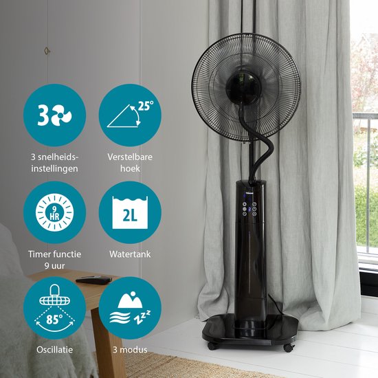 Ventilateur antibrouillard 40 cm - Avec fonction ionisateur et minuterie - 3 vitesses - Oscillant - Tristar VE-5884 - Noir