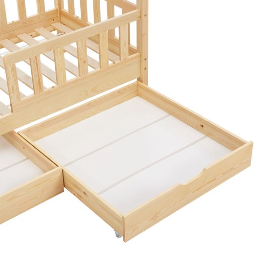 Lit enfant Marli - 90 x 200 cm - Couleur bois - Tiroirs de lit inclus