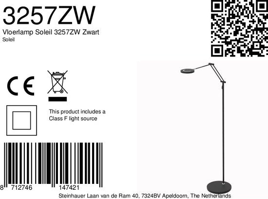 Steinhauer - lampadaire - Soleil - noir - plastique et métal - lampe design - LED - 3257ZW