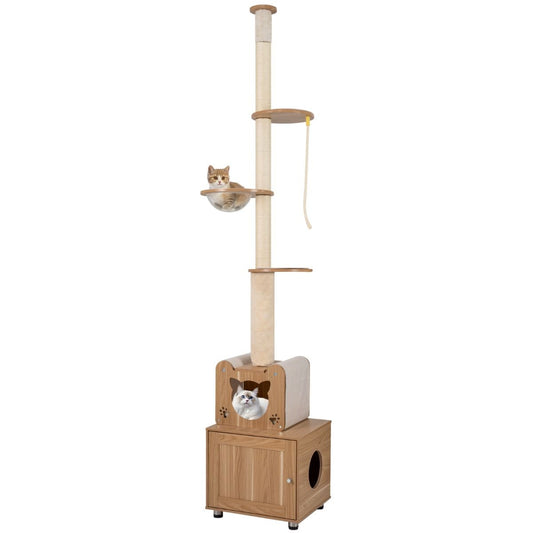Arbre à chat Coast, modèle haut jusqu'au plafond - Naturel - 67 x 45 x 275 cm - Réglable en hauteur de 256 à 275 cm