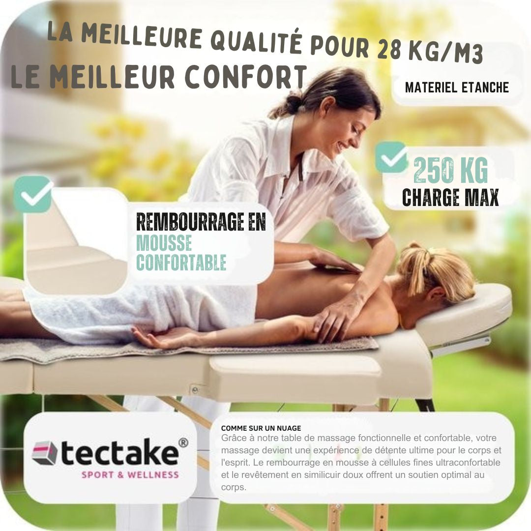 Table de massage mobile tectake® - 3 zones - 5 cm d'épaisseur - sac de transport noir inclus - beige