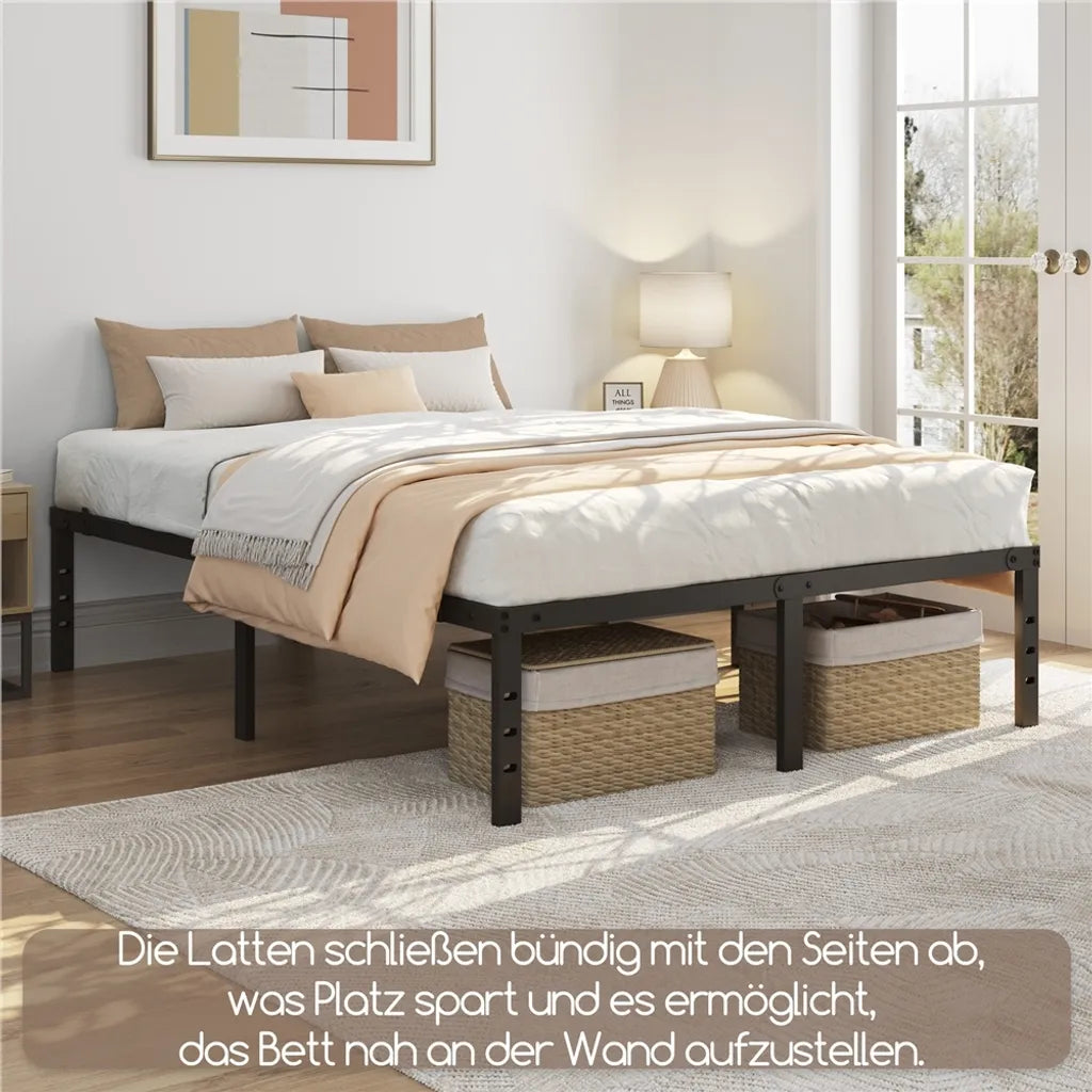 Yaheetech Cadre de lit noir - métal Lit 140 x 200 cm - 37,5 cm Espace de rangement