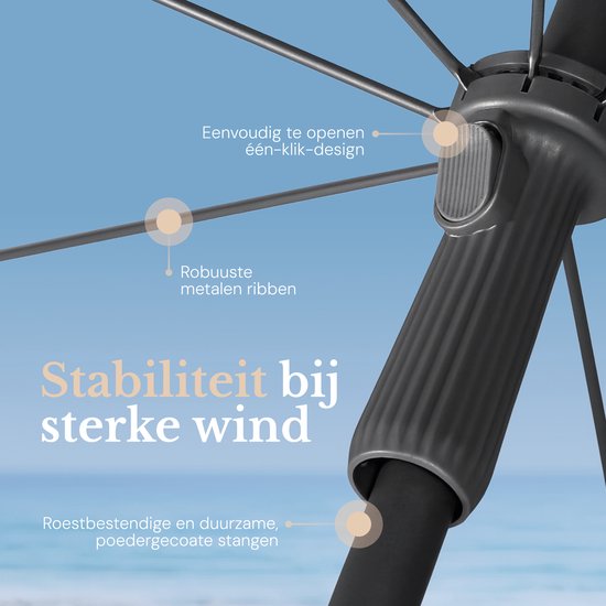Ensemble de parasol O’DADDY® – Inclinable et réglable – Imperméable – Résistant aux UV – Avec piquet et sac de transport – Plage, jardin et balcon – 180 cm – Gris foncé