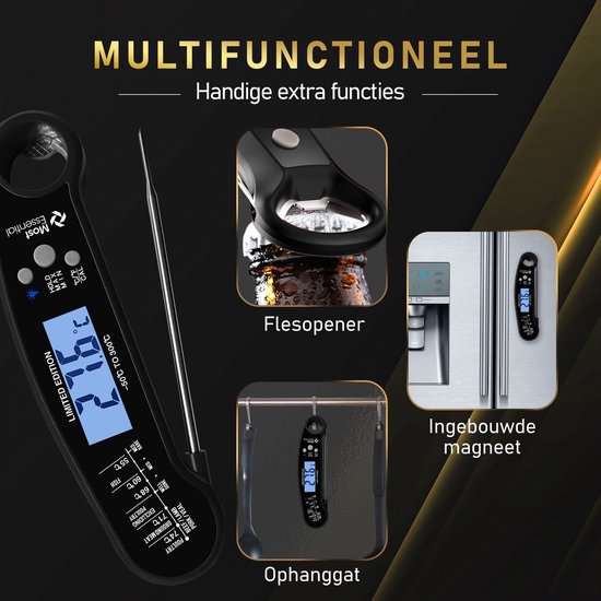 Thermomètre de cuisine - MostEssential Premium - Thermomètre pour barbecue - Noir