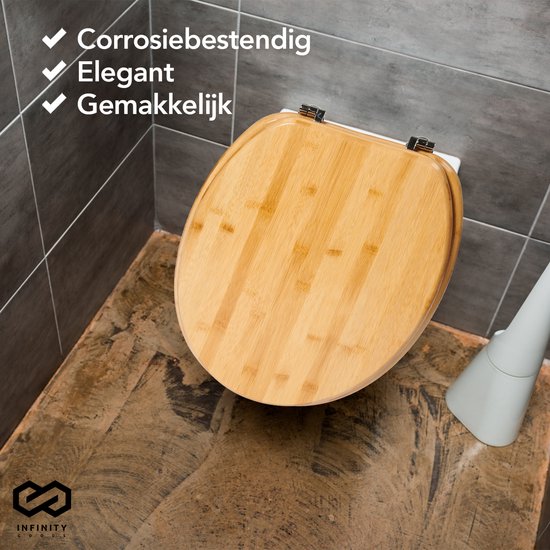 Infinity Goods Bamboo Toilet Seat Emmy - Siège de toilette avec couvercle - Charnières en acier inoxydable - Quincaillerie de fixation incluse