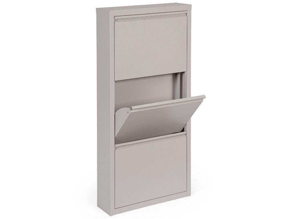 Étagère à chaussures Bizzotto Eyvin - 3 compartiments - Portes basculantes - Métal - 50 x 15 x 106 cm - Taupe