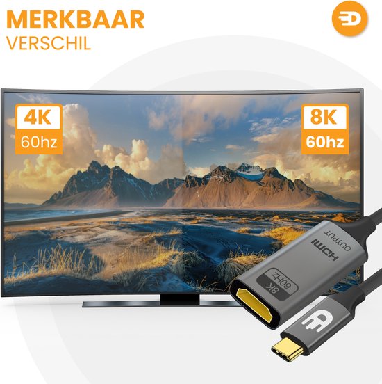 Drivv. Adaptateur USB C vers HDMI - Supporte 8K 60Hz - Type C vers HDMI - Thunderbolt 3 - Gris