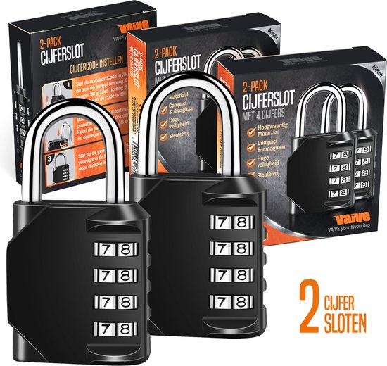 Cadenas VAIVE avec code numérique - Serrure à chiffres - Serrure - Cadenas - Pour l'intérieur et l'extérieur