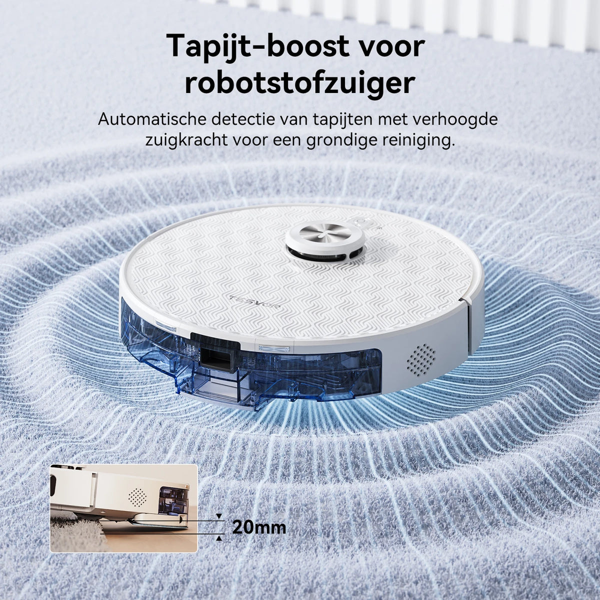Robot aspirateur Tesvor S8 Pro avec fonction de lavage - Puissance d'aspiration de 8 000 Pa, navigation LiDAR, détection des tapis, autonomie de 240 minutes - Blanc - 116,84 × 76,2 × 38,1 cm