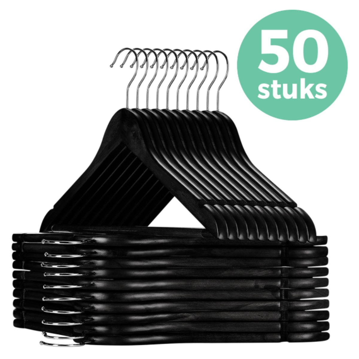 LifeGoods Cintres - Avec barre de pantalon - Bois dur - Noir - 50 pièces