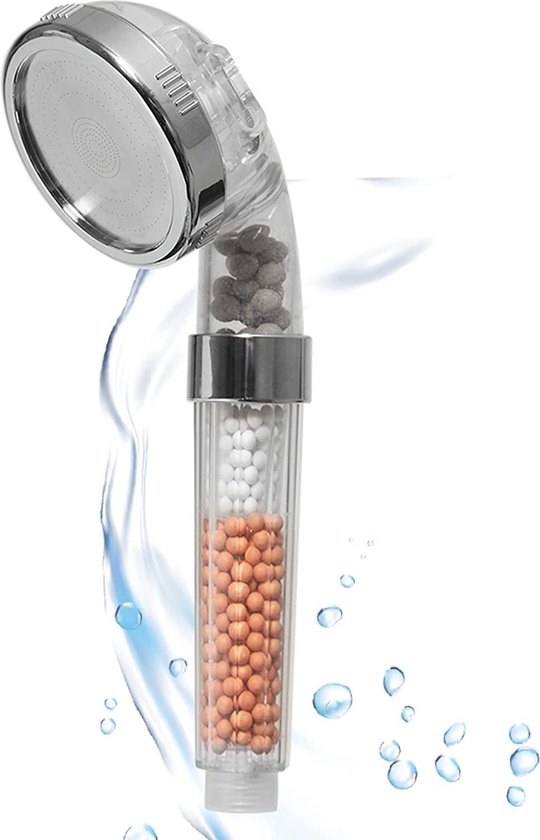 Aquadon Shower Hero - Pomme de douche économe en eau avec perles minérales naturelles - trois intensités de jet - compatible avec tous les flexibles de douche courants - 3 types de jet - augmente la pression de l'eau - permet d'économiser l'eau