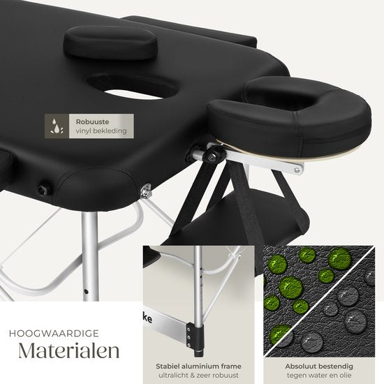 table de massage tectake® 3 Zones - Table de traitement avec sac de transport - matelas de 5 cm d'épaisseur - châssis en aluminium - largeur 78 cm - capacité de charge 230 kg - 15 appuis-tête inclus - noir