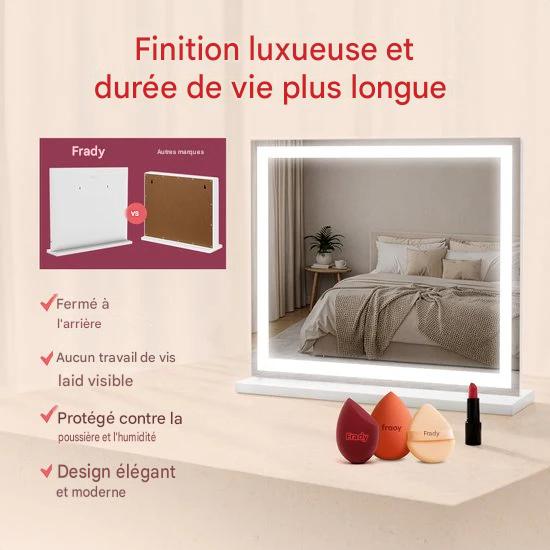Fraay® Hollywood Mirror with Lighting 60x50cm - 3 Light Stages - Make-up Mirror with 10x Magnification Mirror - LED Strip Lighting Dimmable - Incl. 2 Beauty Blenders and Powder puff