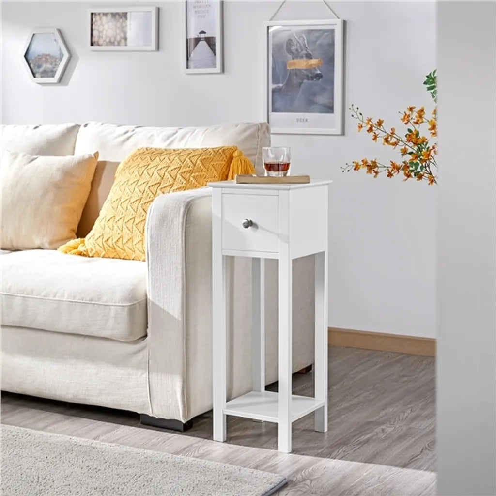 Yaheetech Lot de 2 tables de chevet avec tiroir et compartiment ouvert - Blanc - 25 x 25 x 70 cm