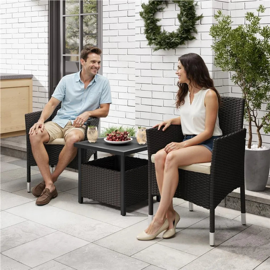 Yaheetech Ensemble de 2 chaises de jardin en polyrotin 58 x 58 x 84 cm - Marron/Beige - Fauteuils de jardin avec coussins d'assise et de dossier