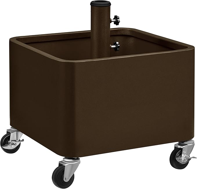 Yaheetech : Pied de parasol mobile à remplir, 330 lbs - Marron - Avec jardinière et roulettes
