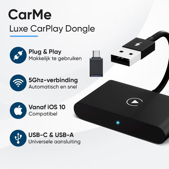 CarMe Luxe Carplay Dongle - Wireless Carplay - Noir - A utiliser uniquement avec Apple CarPlay intégré et iPhone - Modèle amélioré