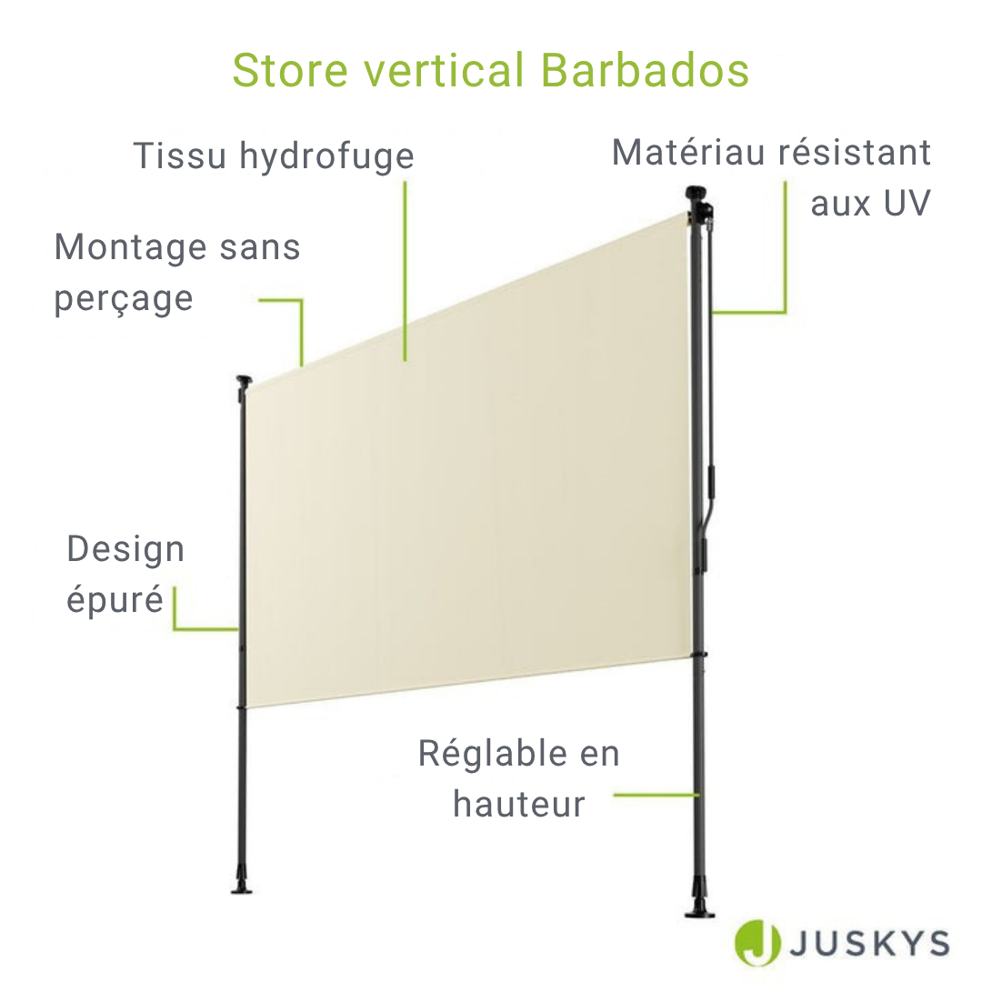 Store vertical Barbados - Protection solaire, visuelle et contre le vent - Ajustable en hauteur - 200 x 310 cm - Beige
