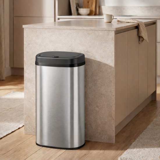 Bayt Poubelle - Poubelle 60 litres - Poubelle - Corbeille - Métal - Argent