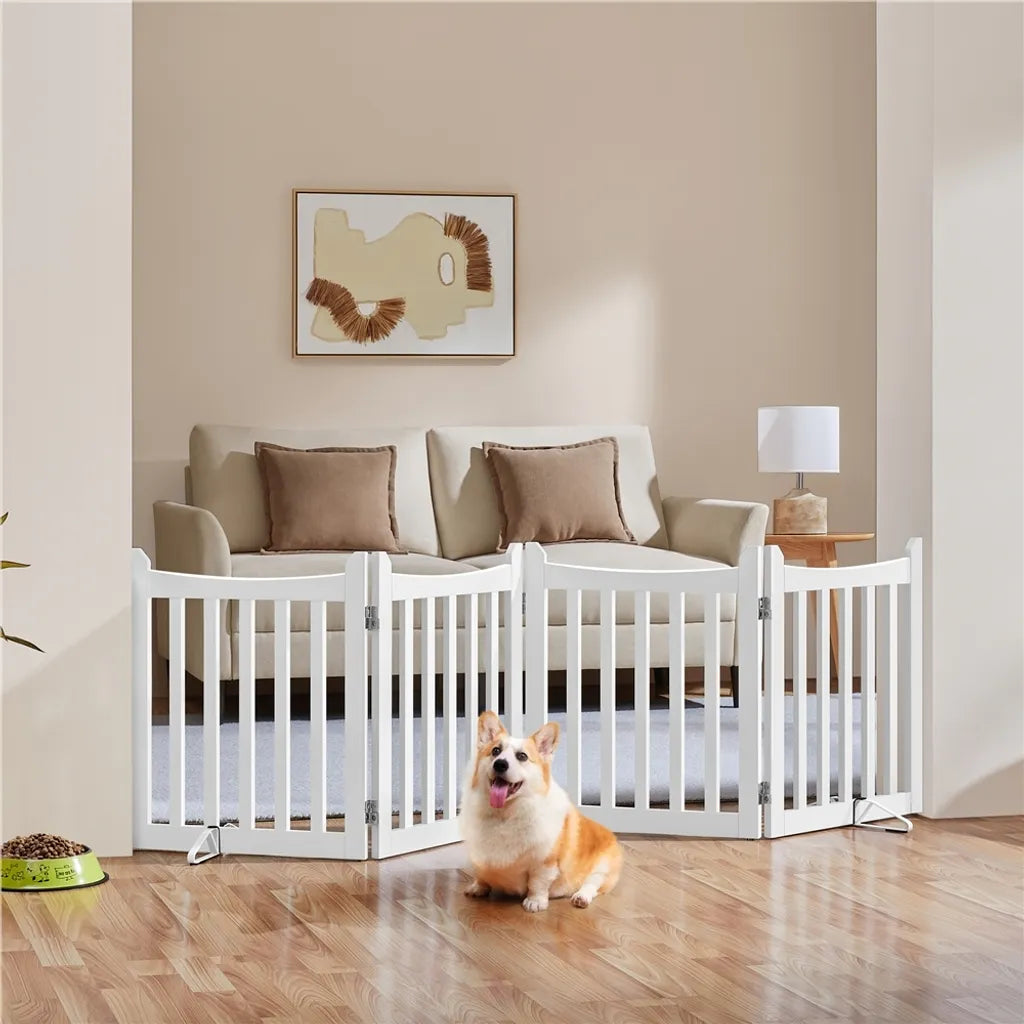 Barrière pliable pour chiens Yaheetech 204,5 x 60,5 cm - Blanche - Barrière de sécurité en bois à 4 panneaux