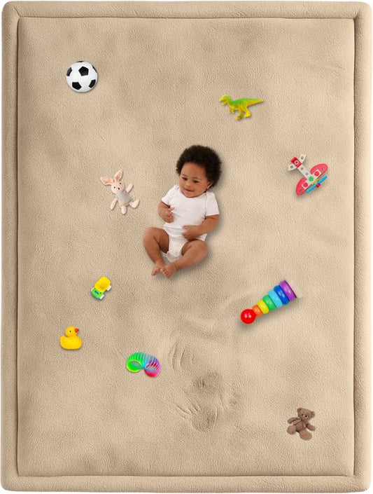 Playmat Baby XXL - Tapis de jeu avec mousse à mémoire de forme - Tapis de jeu velouté - 200x150x3 cm - Beige