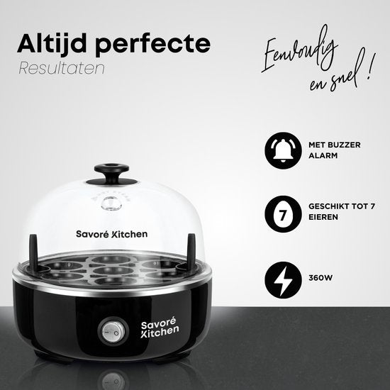 Savoré Kitchen 3-in-1 Poule à oeufs 7 oeufs - électrique - Poule à oeufs avec minuterie - noir