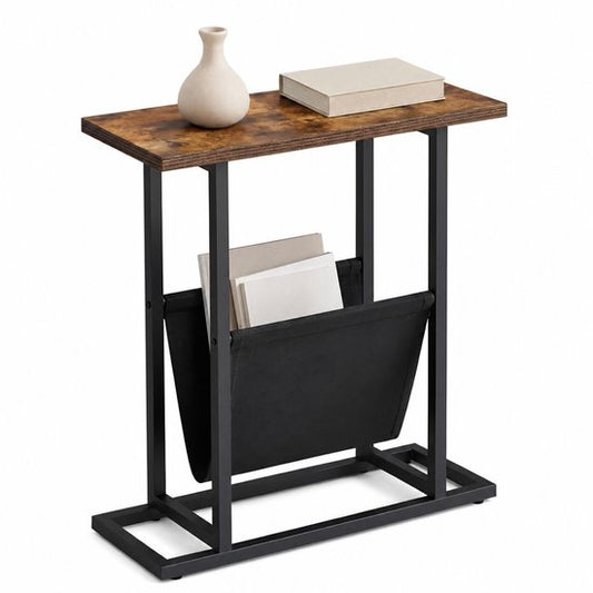 Table d'appoint Ceruzo avec porte-revues – Étroite – Noir et marron - H 55 cm