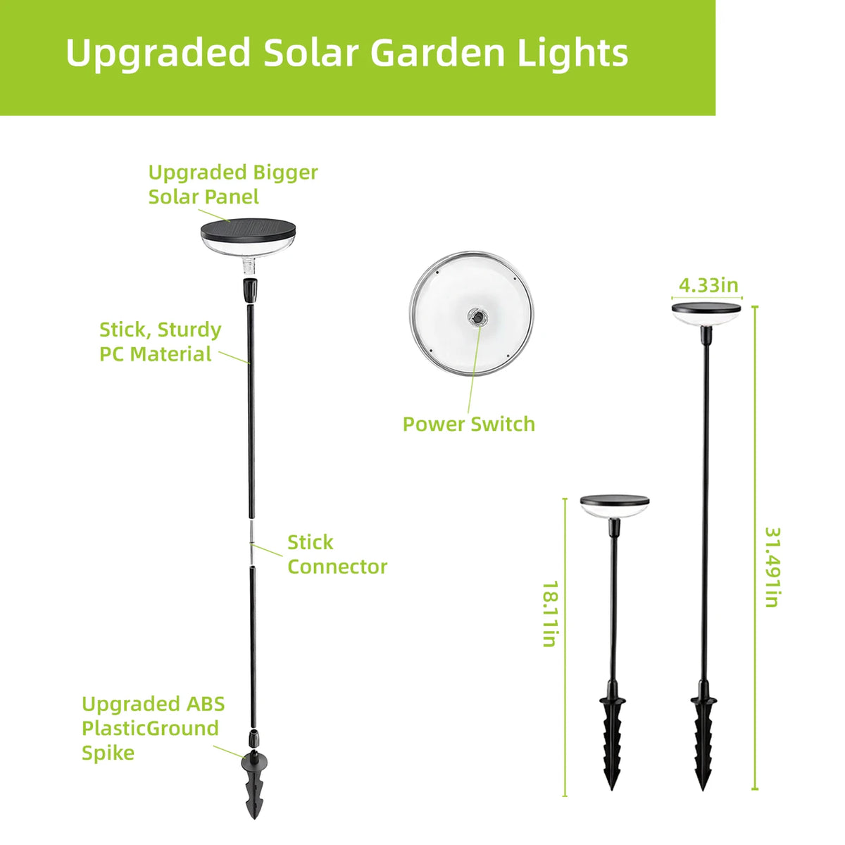 Lot de 4 lampes solaires de jardin VIVREAL – Lampes rondes orientables doubles – 18,1 × 31,49 pouces – Noir