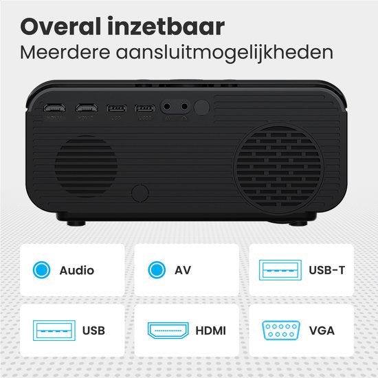 Auronic Beamer 10 000 Lumens - WiFi - 1080P Full HD - Streaming depuis votre téléphone - Smart Mini Beamer - IOS & Android - Câble HDMI - Télécommande et écran de projection - Noir