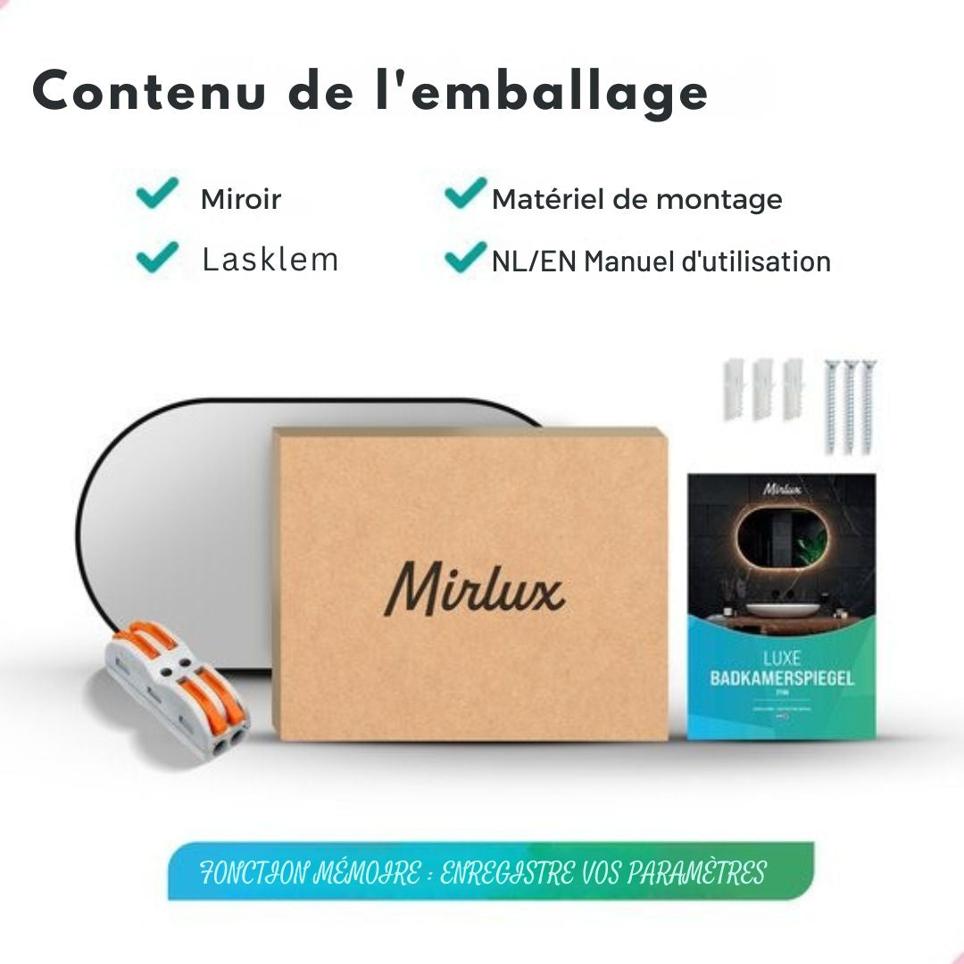 Miroir de salle de bain - Mirlux - avec éclairage LED et chauffage - ovale - anti-condensation - 90x50CM - noir