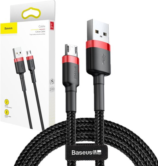 Baseus - Câble universel USB vers Micro USB - Compatible notamment avec les appareils Samsung et autres - 2 mètres - 1,5 A - Noir/Rouge