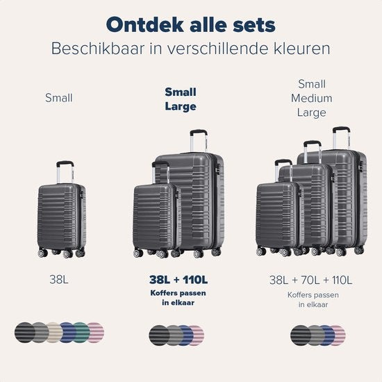 TRVLMORE Set de valises - 2 pièces - 38L (bagage à main) + 110L - Gris foncé