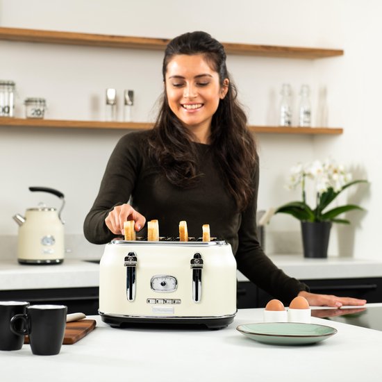 Grille-pain rétro Westinghouse - 4 tranches - fentes extra-larges - grille de maintien au chaud - 1750W - Beige