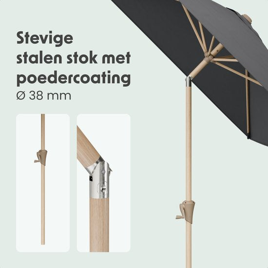 LifeGoods Parasol - Jardin - 270x180cm - 30° inclinable - Imperméable - UPF50+ - Revêtement en bois - Gris foncé