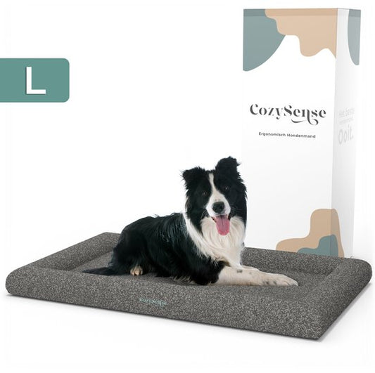 Panier orthopédique pour chien CozySense® - 90 x 54 cm - Taille L - Tissu bouclé - Lit imperméable pour chien avec housse lavable - Convient comme coussin de banc - Gris
