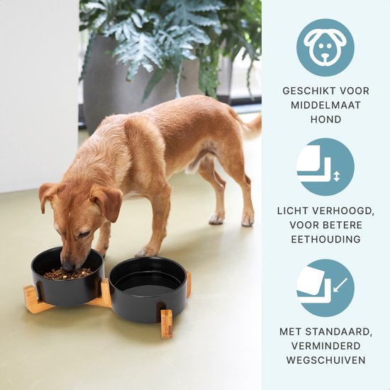 Gamelle chien - Abreuvoir - Avec support - 2x 800 ml - Taille M - Noir
