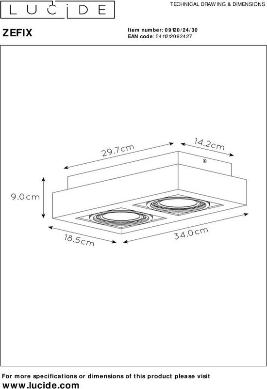 Lucide ZEFIX - Spot de plafond (lampe de plafond) - LED « Dim to warm » - GU10 (ES111) - 2x12 W 2200 K/3000 K - Noir