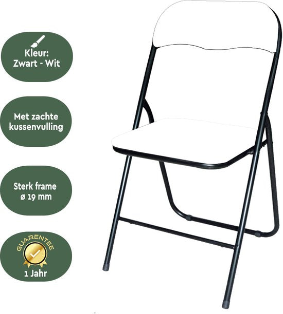 BRASQ Chaise pliante Blanc Noir - Chaise pliante - Chaise pliante 43x38x78 cm - PVC - Chaise de salle à manger