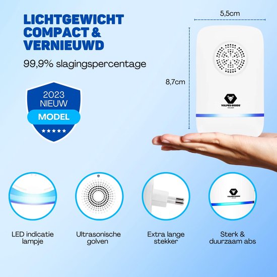 Vulpes Goods® Repellent - Ultrasonic Mouse Repellent PRO - 8-in-1 Pest Repellent - Indoor Mouse Repellent - Pest Reject - Pest Repellent - Insect Repellent - Mosquito Repellent - 4 Pack - White