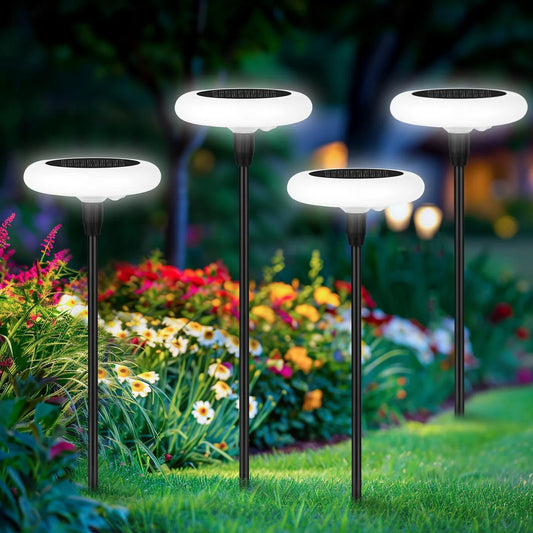 Lot de 4 lampes solaires de jardin VIVREAL – Lampes rondes orientables doubles – 18,1 × 31,49 pouces – Noir
