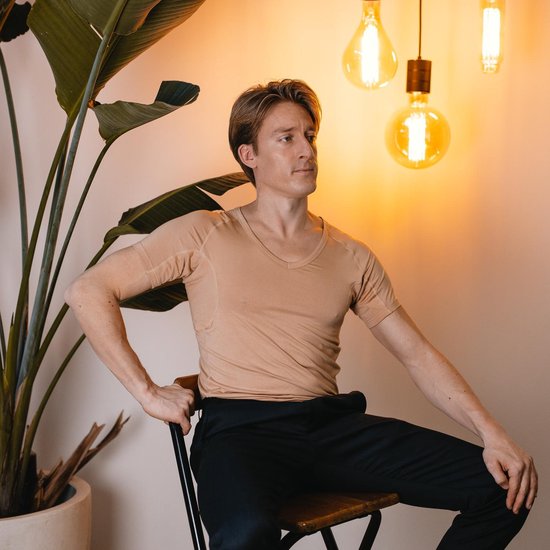 Anti Sweat Shirt - Fibershirts® - Coussinets d'aisselles cousus - Maillot de corps - Couleur chair - Col en V - Hommes - Taille XXL