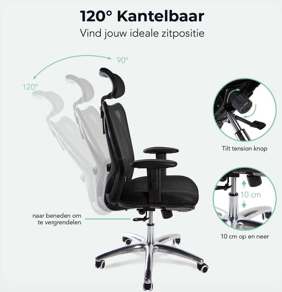 Chaise de bureau ergonomique - LifeGoods - Réglable - Adultes - Noir