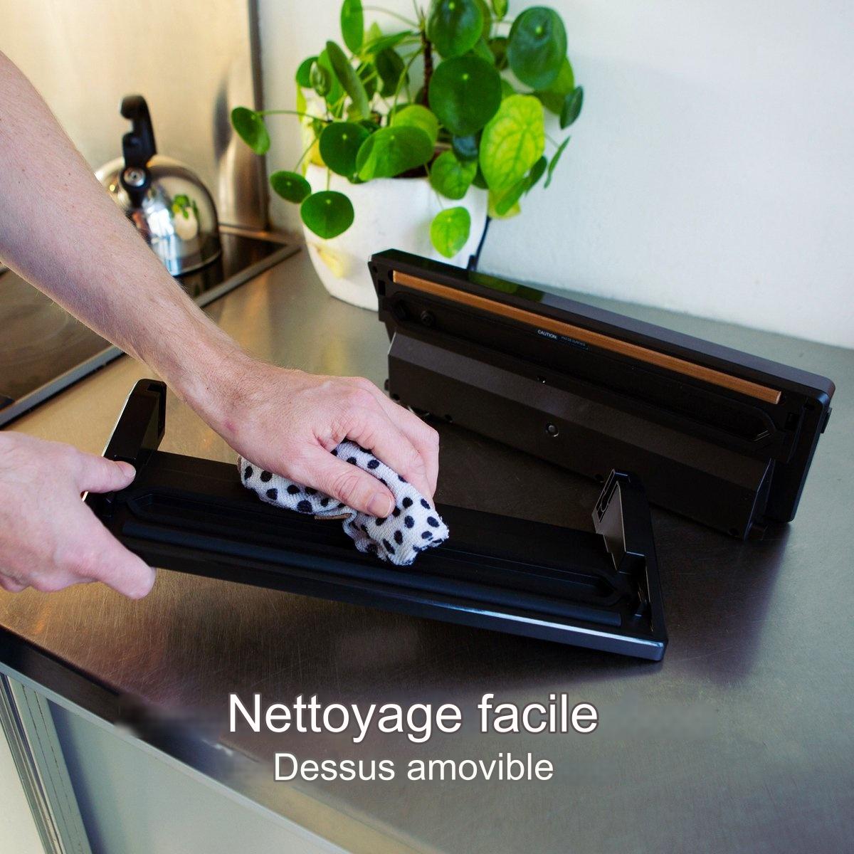 Machine sous vide - KitchenBrothers - Scelleuse sous vide automatique - 4 modes - Avec rouleau de film - sacs sous vide et tuyau d’aspiration - Noir