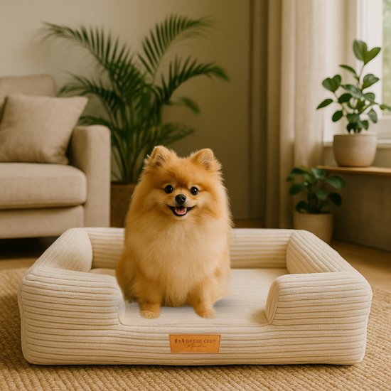 By Cee Cee Panier orthopédique pour chien - Coussin orthopédique pour chien - Lit pour chien - Tissu côtelé - Pour petits chiens - Beige - 80x55