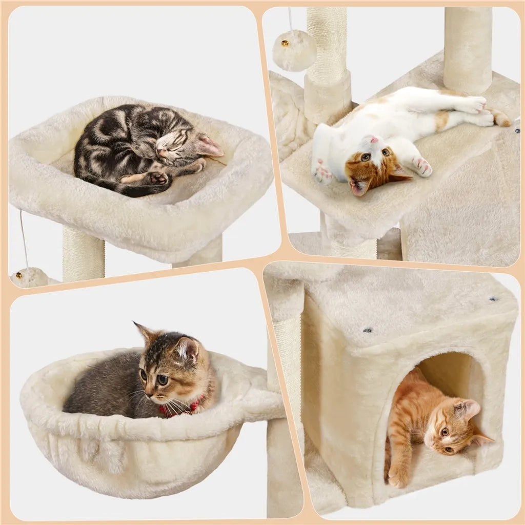 Yaheetech Griffoir pour chat 87 cm - 3 couches - Hamac - Maison pour chat - Sisal - Beige