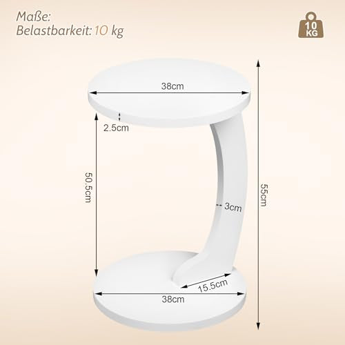Woltu Side Table C-shaped - Table basse ronde - Design scandinave - MDF White - 38 x 55 cm